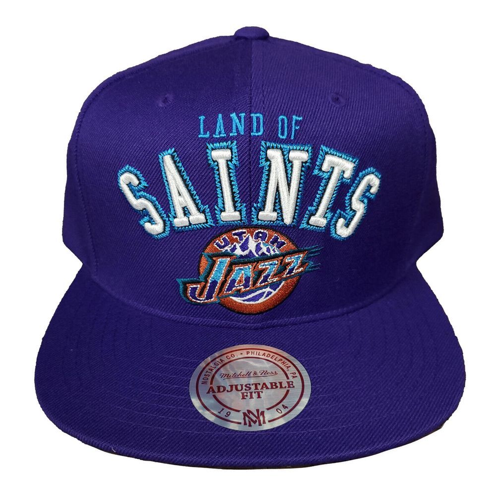 Utah Jazz Mitchell & Ness NBA Snapback Cap Hat Land of Saints 3D Logo Purple NWT